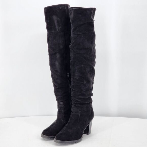 Faux Suede Black Over The Knee Heeled Boots Size 39 EU - Picture 3 of 9
